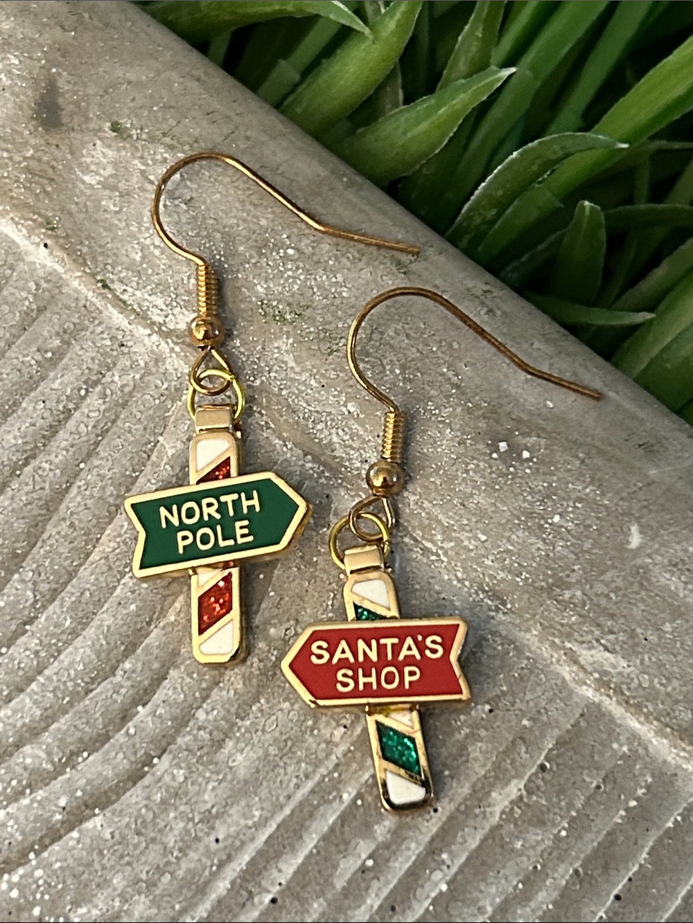 Christmas earrings North Pole and Santa’s shop directional earrings dangle drop